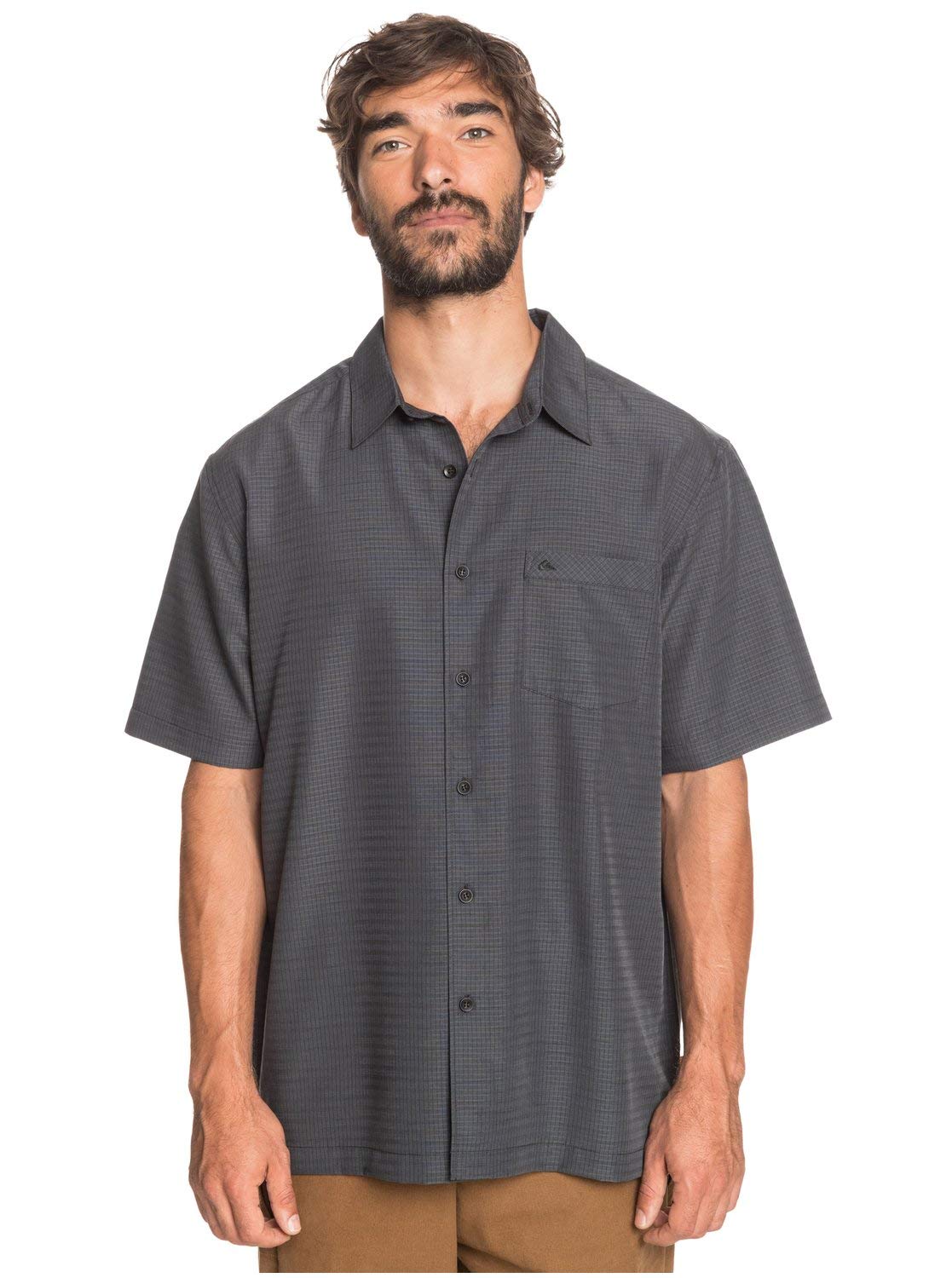 Quiksilver Men Centinela 4 Button Up Comfort Fit Pocket Collared Shirt, Black Centinella, X-Large