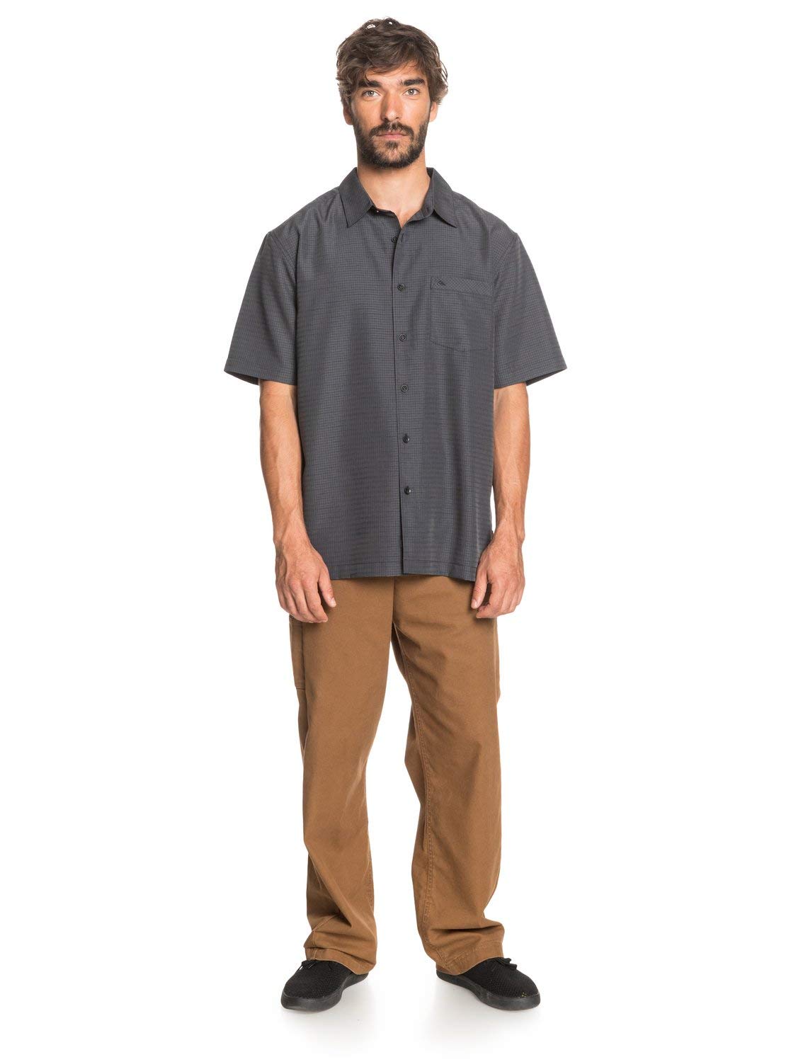 Quiksilver Men Centinela 4 Button Up Comfort Fit Pocket Collared Shirt, Black Centinella, X-Large