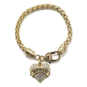 Inspired Silver - Memaw Braided Bracelet for Women - Gold Pave Heart Charm Bracelet with Cubic Zirconia Jewelry