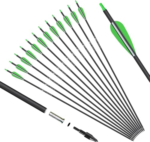 KESHES Archery Carbon Arrows for Compound & Recurve Bows - 30 inch Youth Kids and Adult Target Practice Bow Arrow - Removable Nock & Tips Points (12 Pack)