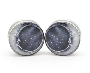 mystic metals body jewelry large gauge moon style 2 picture plugs - sold as a pair (1-3/8" (35mm))