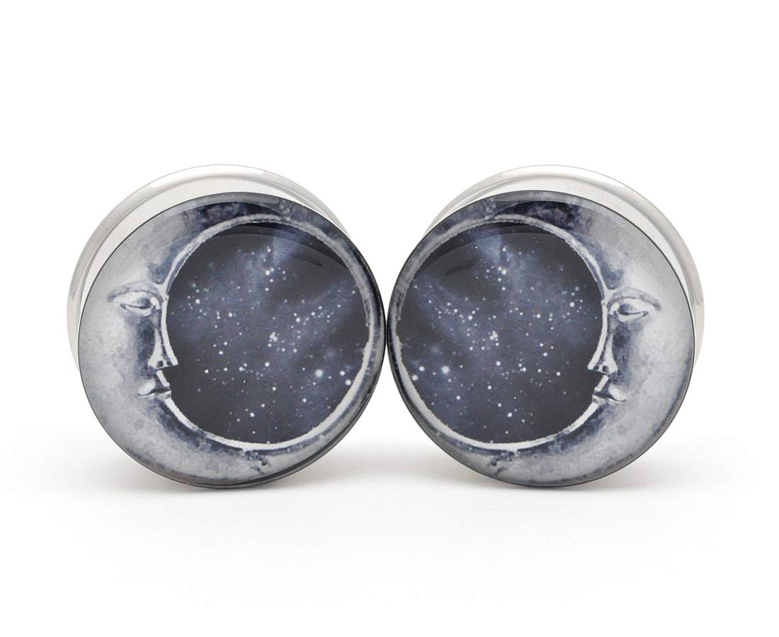 Mystic Metals Body Jewelry Large Gauge Moon Style 2 Picture Plugs - Sold As a Pair (1-3/8" (35mm))