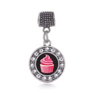 Inspired Silver - Cupcake Lovers Memory Charm for Women - Silver Circle Charm for Bracelet with Cubic Zirconia Jewelry