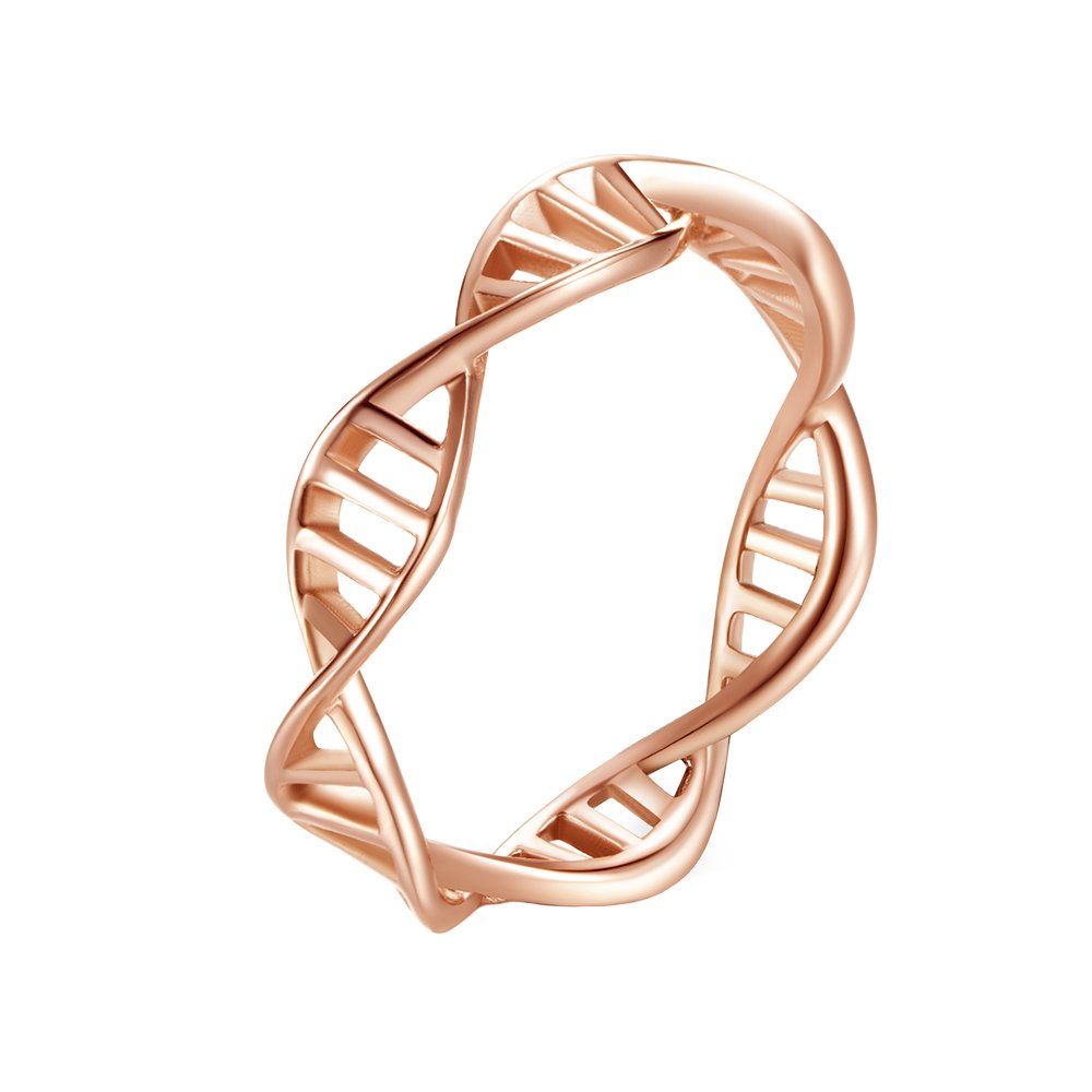 IFUAQZ Women's Stainless Steel DNA Helix Ring Band Chemistry Science Molecule Twist Rope Design Rose Gold Size 5