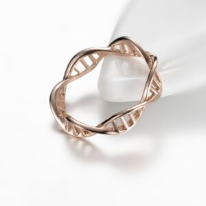 IFUAQZ Women's Stainless Steel DNA Helix Ring Band Chemistry Science Molecule Twist Rope Design Rose Gold Size 5