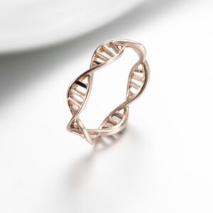 IFUAQZ Women's Stainless Steel DNA Helix Ring Band Chemistry Science Molecule Twist Rope Design Rose Gold Size 5