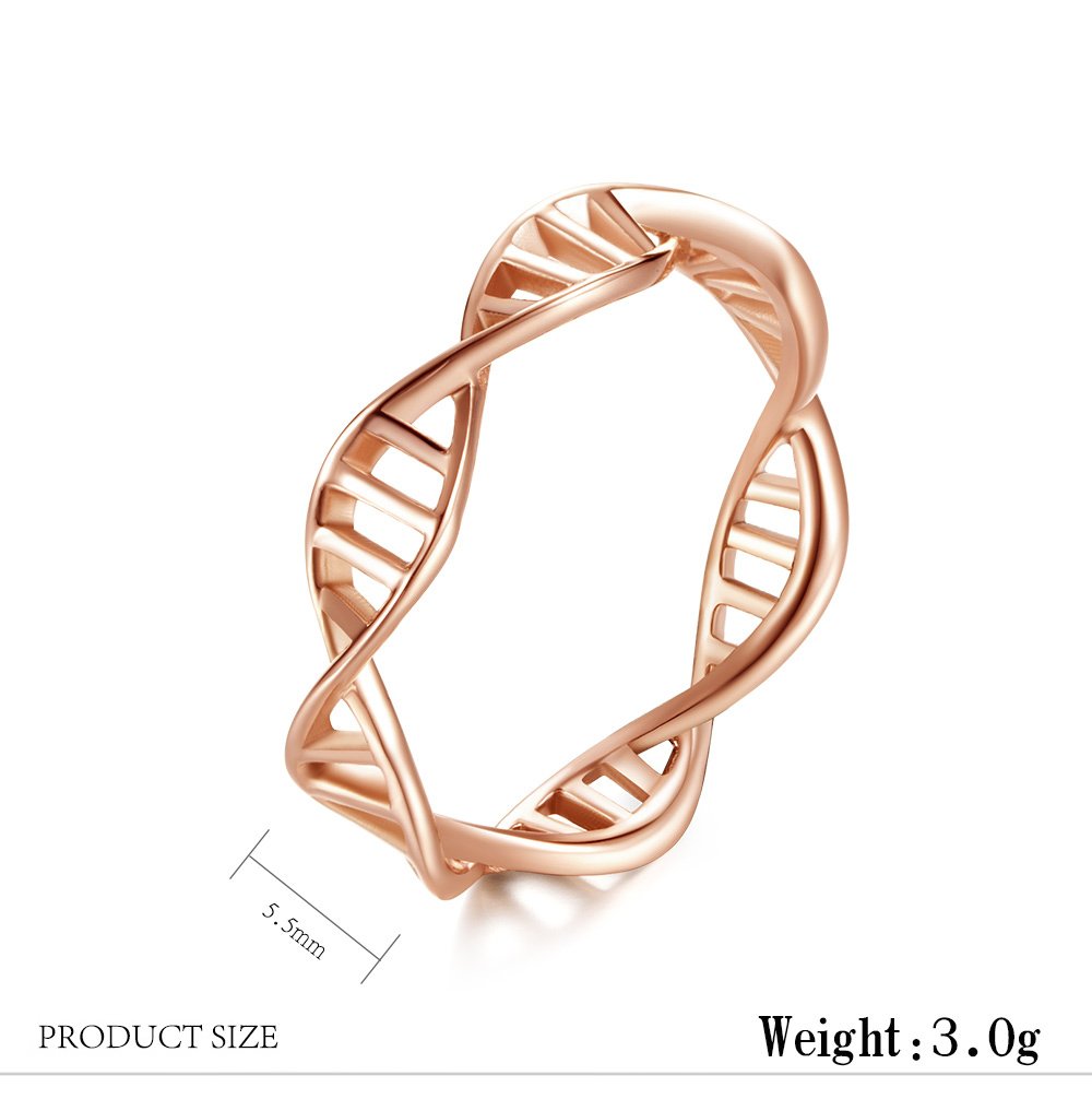 IFUAQZ Women's Stainless Steel DNA Helix Ring Band Chemistry Science Molecule Twist Rope Design Rose Gold Size 5