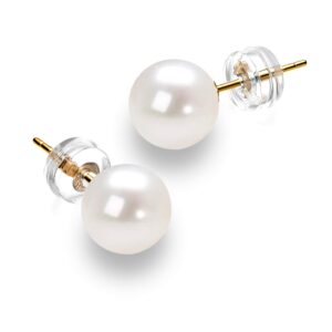 8mm pearl earrings 14k gold white freshwater cultured pearl stud earrings for women - aaaa quality (yellow-gold, 8.0mm)