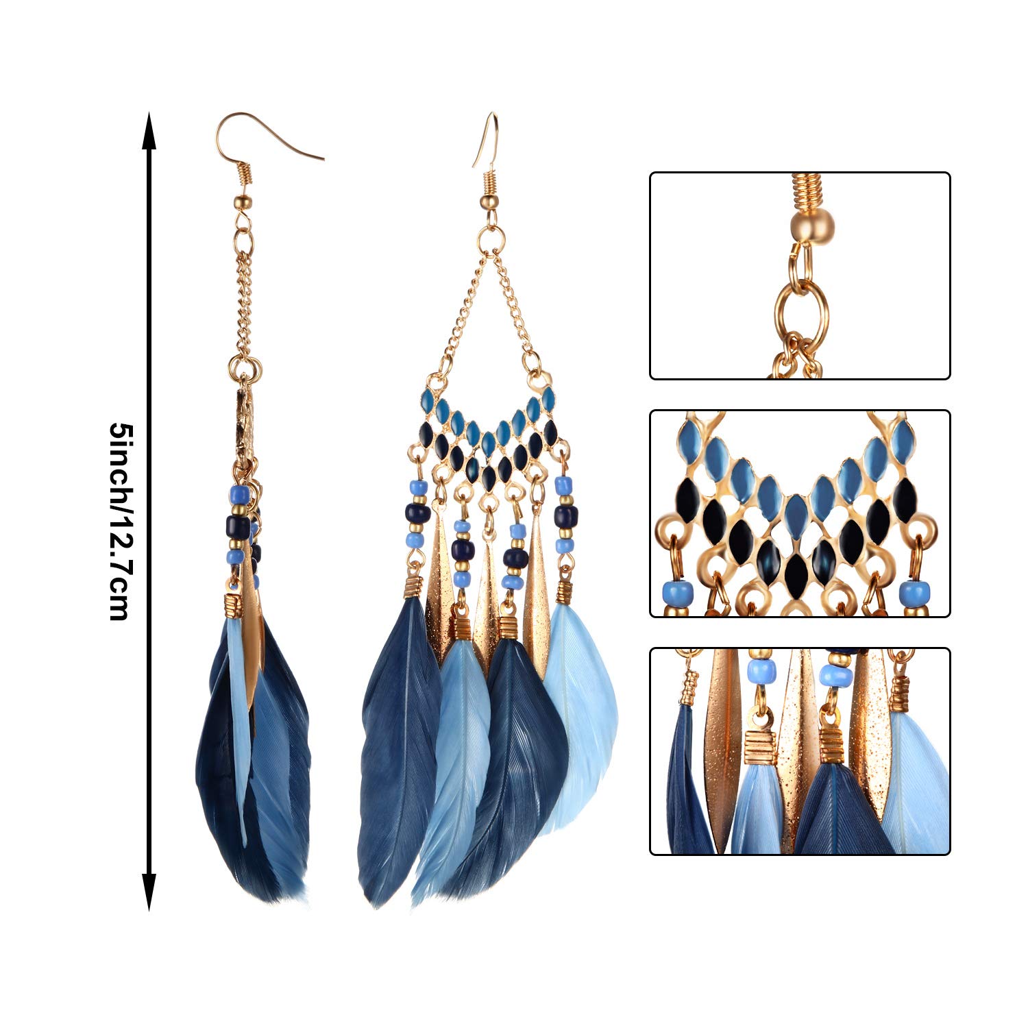 6 Pairs Women Faux Feather Earrings Dream Catcher Earring Bohemian Fringe Tassel Long Drop Dangle Earrings Set with Design for Women (Style 1)