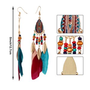 6 Pairs Women Faux Feather Earrings Dream Catcher Earring Bohemian Fringe Tassel Long Drop Dangle Earrings Set with Design for Women (Style 1)