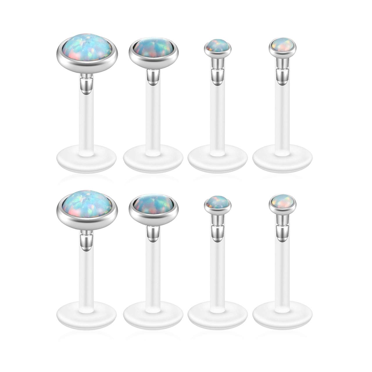 PiercingJ 8-10pcs 16G Stainless Steel + UV Flexible Acrylic Opal Crystal Tragus Retainer Flexible Acrylic Lip Ring Labret Monroe Studs Tragus Helix Cartilage Barbell Earrings