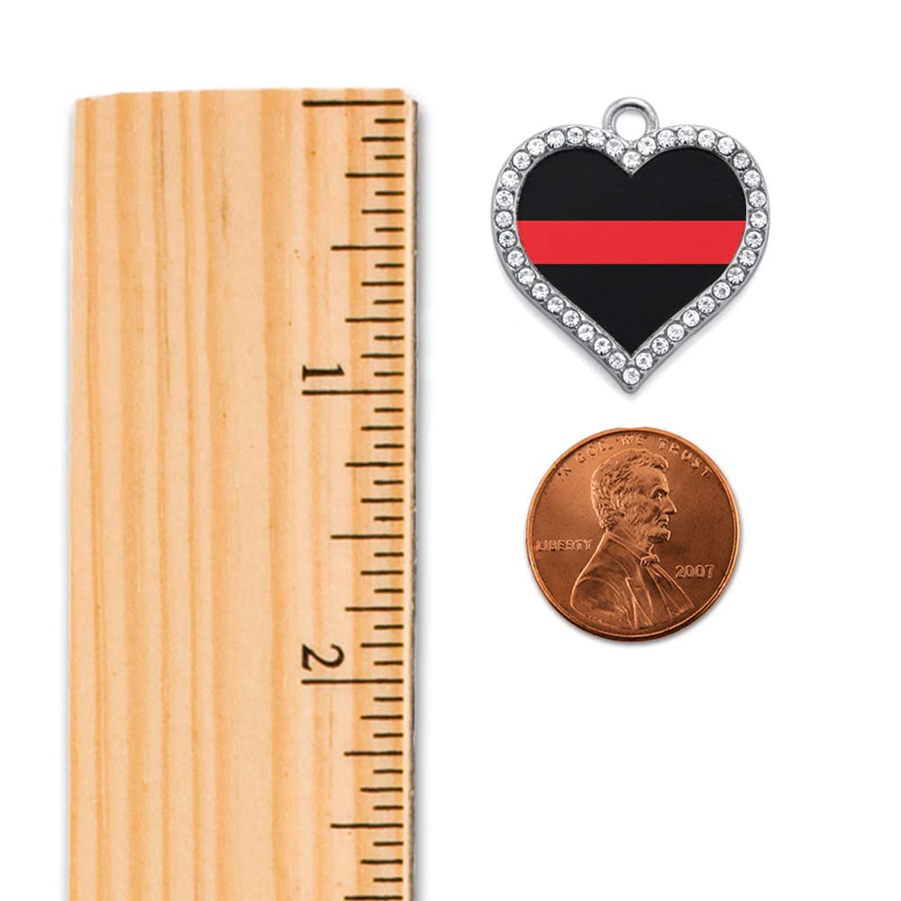 Inspired Silver - Thin Red Line - Firefighter Support Memory Charm for Women - Silver Open Heart Charm for Bracelet with Cubic Zirconia Jewelry