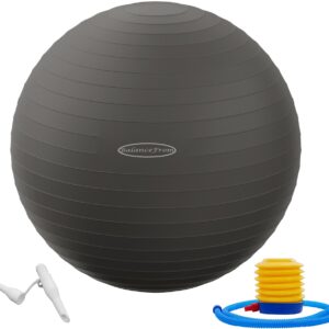 Signature Fitness Anti-Burst and Slip Resistant Exercise Ball Yoga Ball Fitness Ball Birthing Ball with Quick Pump, 2,000-Pound Capacity, Gray, 26-inch, L