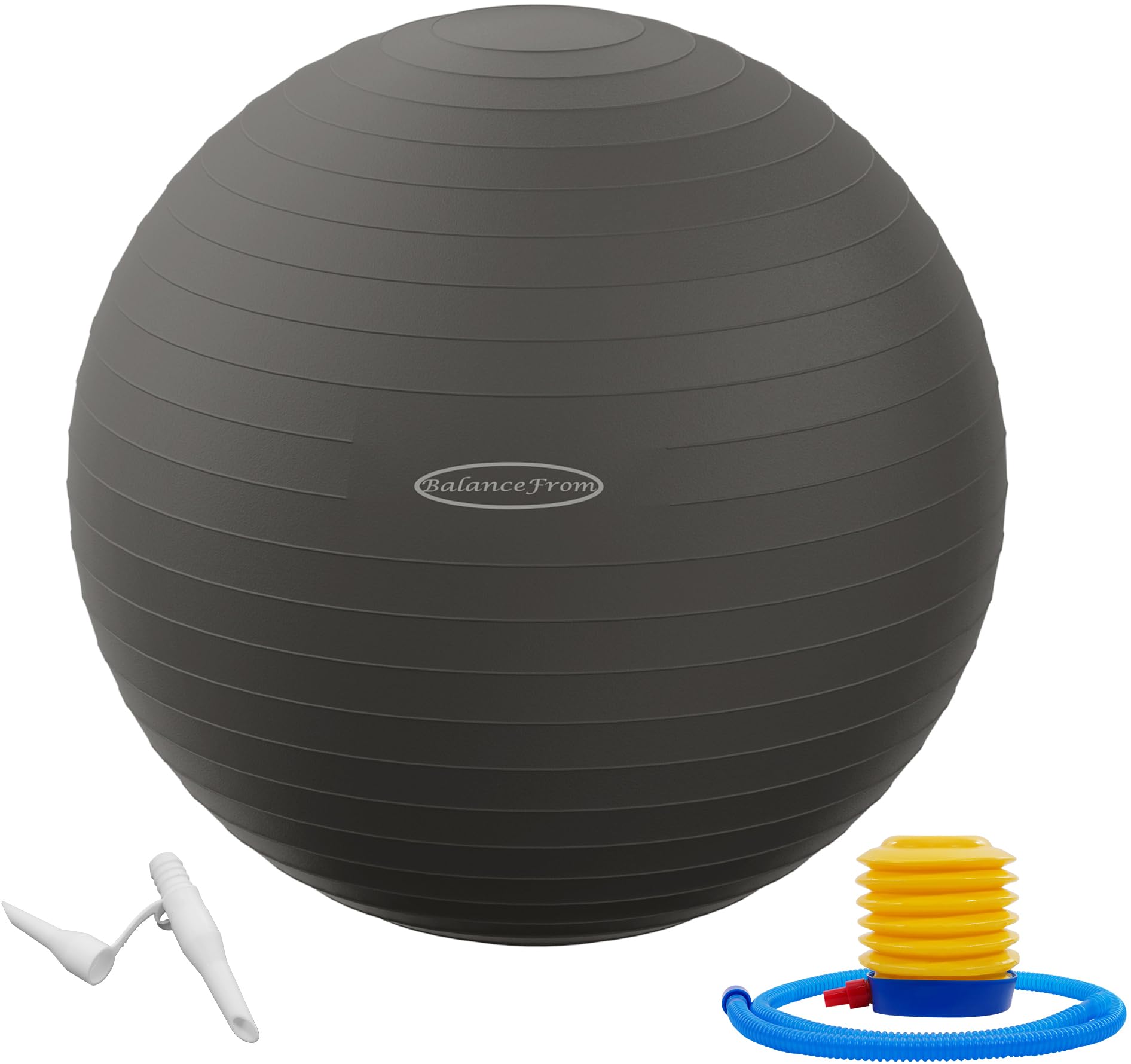 Signature Fitness Anti-Burst and Slip Resistant Exercise Ball Yoga Ball Fitness Ball Birthing Ball with Quick Pump, 2,000-Pound Capacity, Gray, 26-inch, L