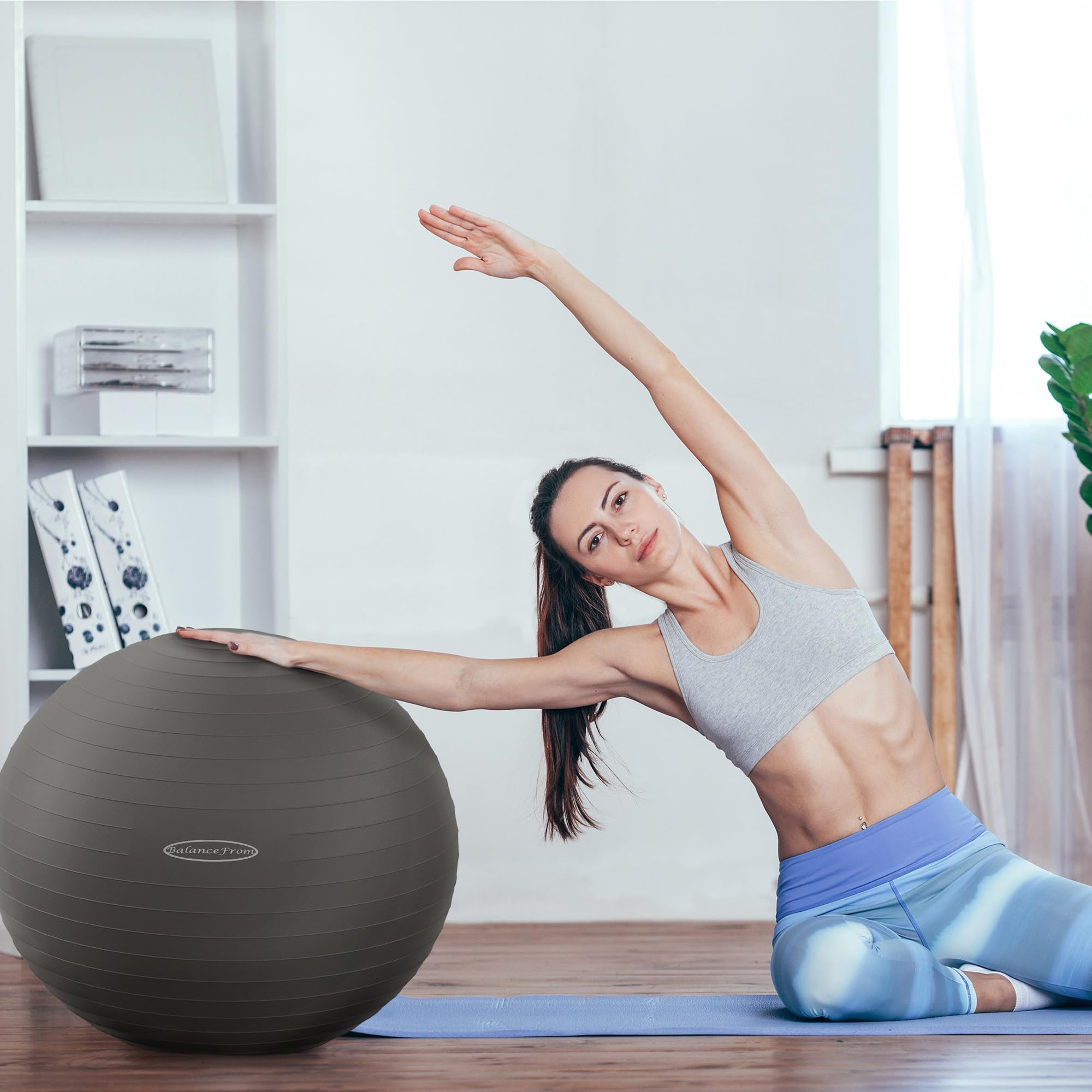 Signature Fitness Anti-Burst and Slip Resistant Exercise Ball Yoga Ball Fitness Ball Birthing Ball with Quick Pump, 2,000-Pound Capacity, Gray, 26-inch, L