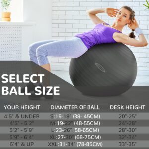 Signature Fitness Anti-Burst and Slip Resistant Exercise Ball Yoga Ball Fitness Ball Birthing Ball with Quick Pump, 2,000-Pound Capacity, Gray, 26-inch, L