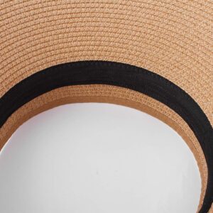 Women Sun Visors Foldable Straw Hats Summer Beach Packable Hat Floppy Wide Brim Cap Big Heads Sombrero (Black+Khaki)