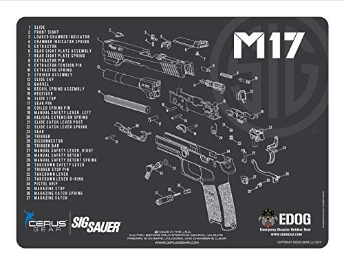 EDOG M17 Gun Cleaning Mat - Schematic (Exploded View) Diagram Compatible with Sig Sauer M 17 Series Pistol 3 mm Padded Pad Protect Your Firearm Magazines Bench Surfaces Gun Oil Solvent Resistant