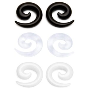 Briana Williams 3 pairs 00G 10mm Acrylic Spiral Snail Ear Tapers Plugs Lobe Ear Expander Stretching Earlobe Piercing Jewelry