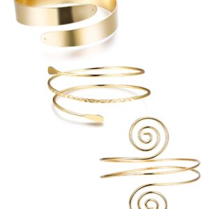 FUNRUN JEWELRY Arm Cuff Upper Arm Band for Women Gold Arm Cuff Bangle Bracelets Adjustable Coil Swirl Armlet ArmBand Jewelry,3-4Pcs