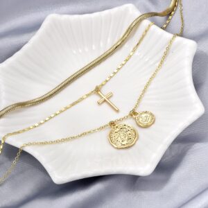 NUZON Gold Layered Necklace for Women 18K Gold Plated Chain Choker Cross Coin Pendant Necklace Simple Cute Jewelry