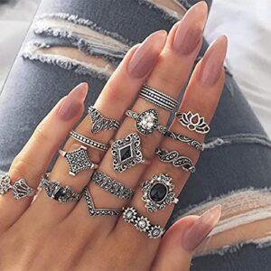 BERYUAN Rings Black Rings Goth Rings for Women Rings Womens Rings Cute Rings Stackable Rings Set（12Pcs(Rings Size 5,5.5,6.5,7,7.5,8.5)