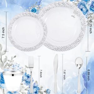 Supernal 180pcs Plastic Silver Plates, Disposable Utensils With Silverware,30 Dinner Plates,30 Salad Plates,30 Cups,30 Knives,30 Forks,30 Spoons fit for Wedding,Party