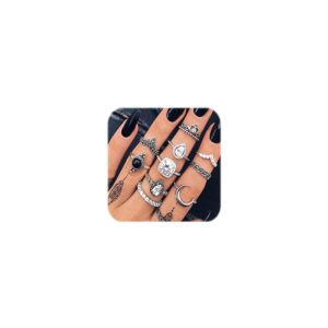 BERYUAN Rings Black Rings Goth Rings for Women Rings Womens Rings Cute Rings Stackable Rings Set（12Pcs(Rings Size 3.5,4,5,5.5,6,6.5)