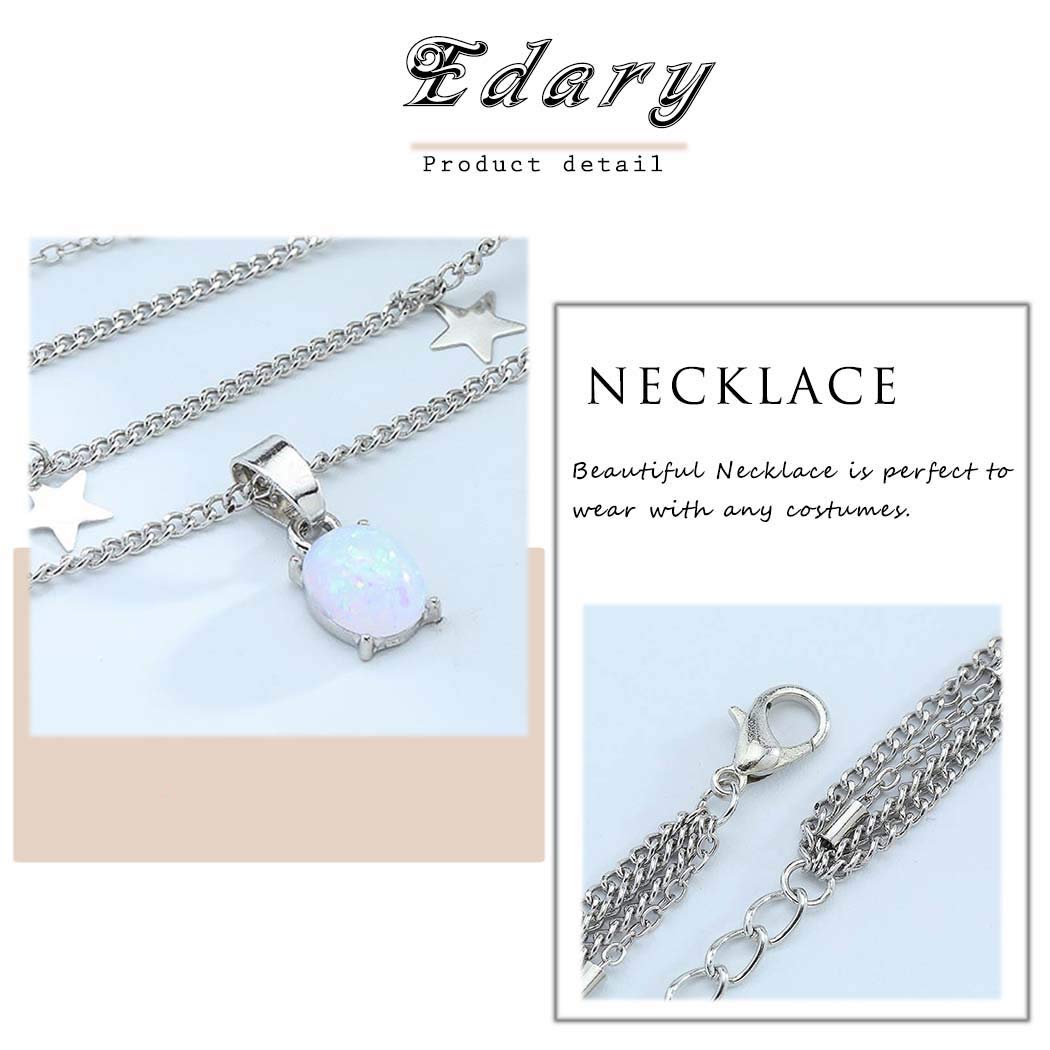 Edary Boho Layered Necklaces Silver Star Choker Necklace Crystal Pendant Chain Jewelry Accessories for Women (Style A)