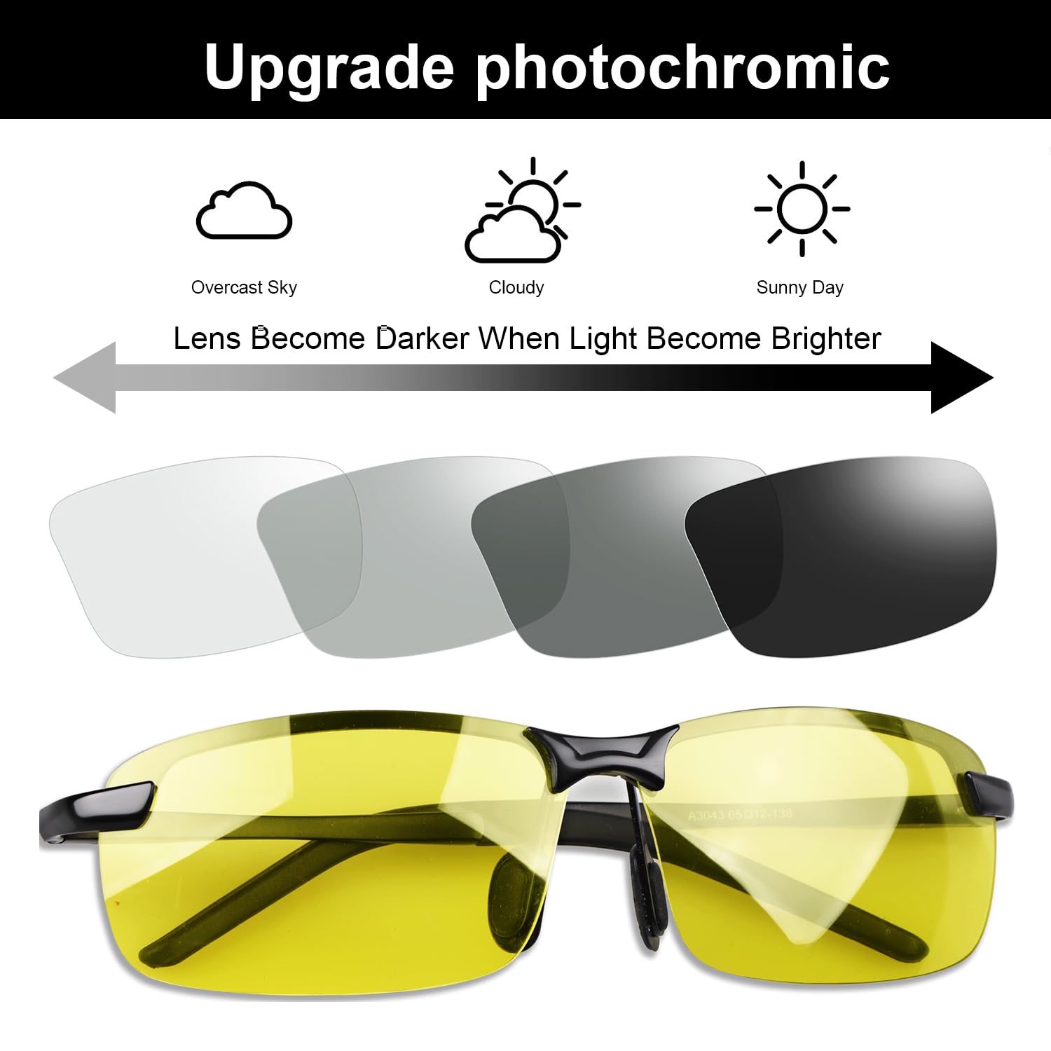 YIMI Polarized Photochromic Outdoor Sports Driving Sunglasses for Men Women AntiGlareEyewear Ultra-Light Sun Glasses (photochromic/Black Frame Yellow lens)