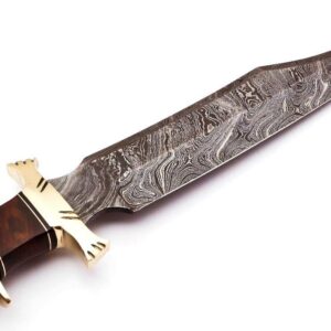 Skokie Knives Damascus Steel hunting Knife Stag Antler Handle with Burl Wood & Brass Guard –15” Handmade Premium Quality Sharp Edge Fix Blade - Genuine Multipurpose Knife – Ideal for Hunting, Camping