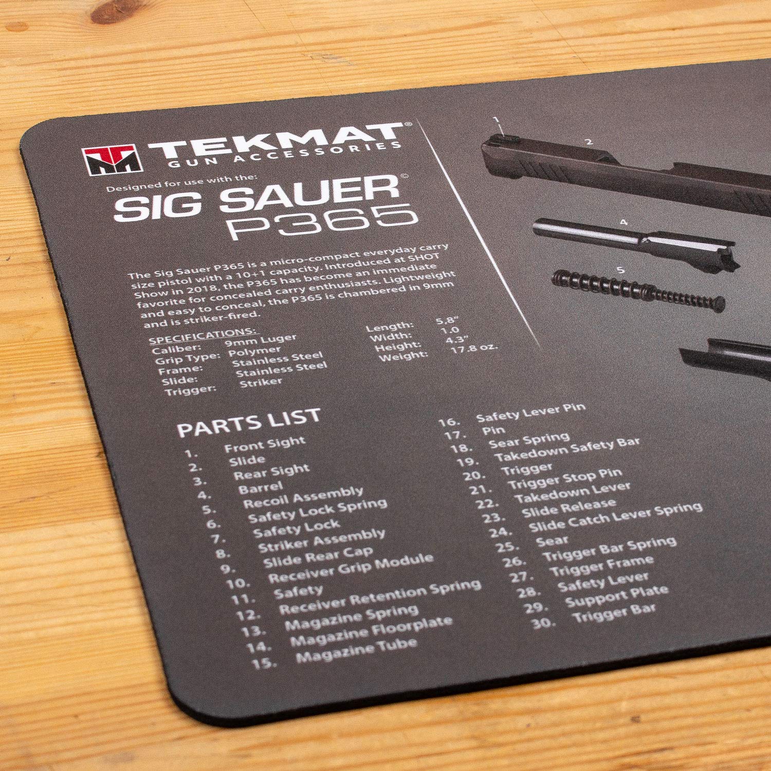 TekMat Cleaning Mat for use with Sig Sauer P365, Black (TEK-17-SIGP365)