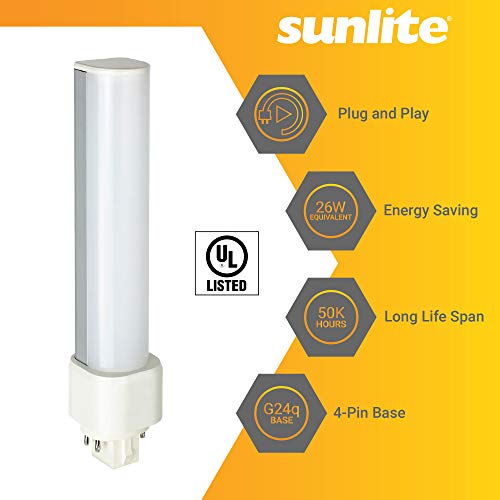 Sunlite 88271-SU LED Horizontal PLD Light Bulb 9 Watts (26W Equivalent), 1050 Lumens, G24q Base 4 Pin, Ballast Dependant, CFL Replacement, UL Listed, 1 Pack, 30K - Warm White