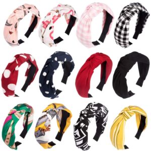 cubaco 12 pack knotted headbands for women womens headbands for women cute top knot turban headband fashion boho headband bowknot bows elastic wide headwrap head band hair accessories for women's hair