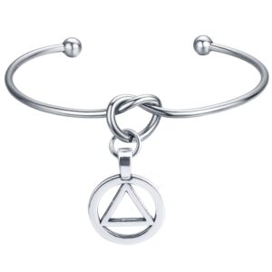 BAUNA Recovery Alcoholics Anonymous Cuff Bracelet 12 Step Jewelry Alcoholics Anonymous Gifts Alcoholics Anonymous Symbol Pendant Sobriety Gift Sponsor Gift (Alcoholics Anonymous Cuff Bracelet)