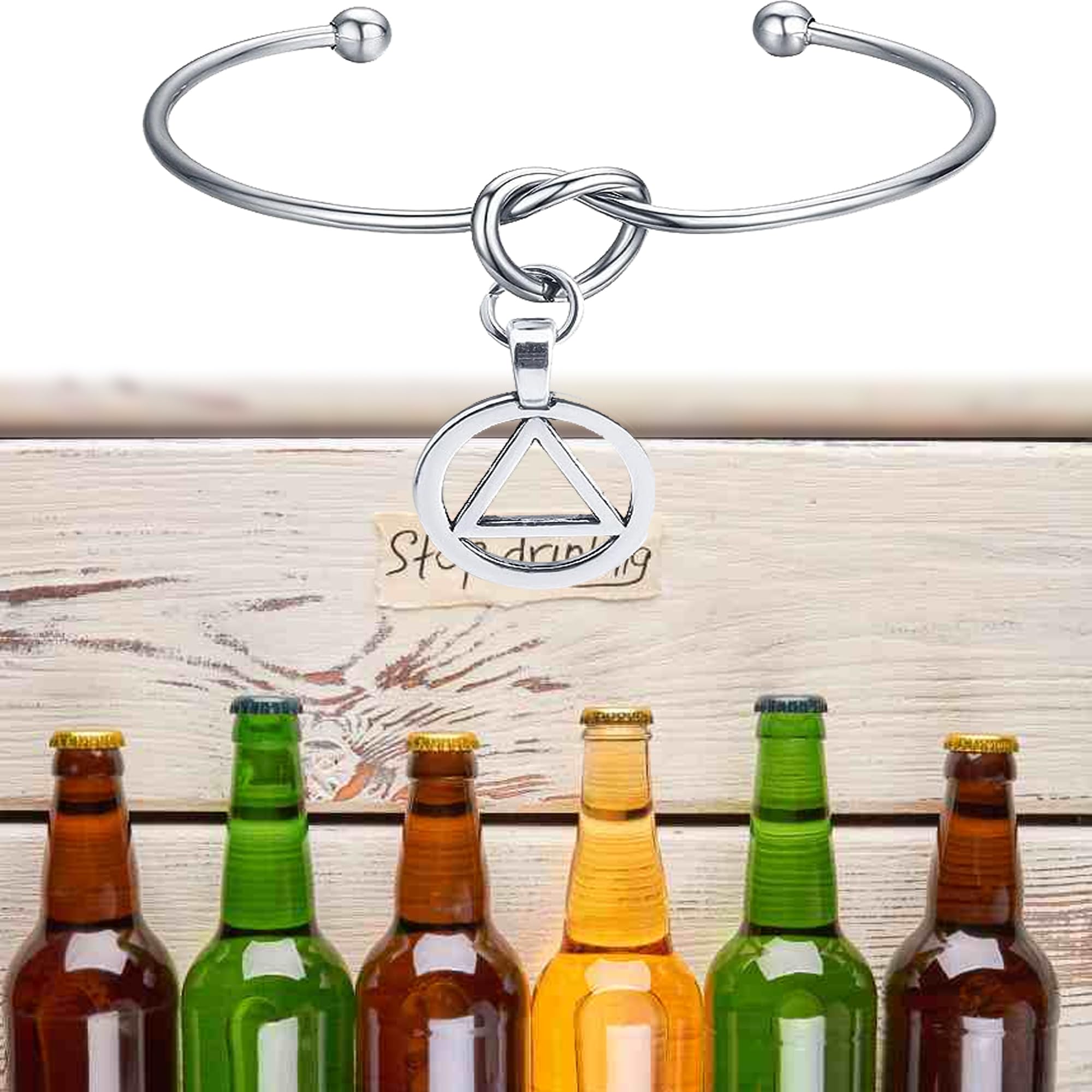 BAUNA Recovery Alcoholics Anonymous Cuff Bracelet 12 Step Jewelry Alcoholics Anonymous Gifts Alcoholics Anonymous Symbol Pendant Sobriety Gift Sponsor Gift (Alcoholics Anonymous Cuff Bracelet)