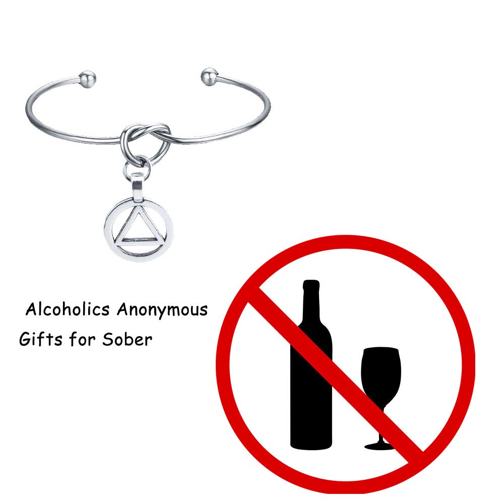 BAUNA Recovery Alcoholics Anonymous Cuff Bracelet 12 Step Jewelry Alcoholics Anonymous Gifts Alcoholics Anonymous Symbol Pendant Sobriety Gift Sponsor Gift (Alcoholics Anonymous Cuff Bracelet)