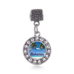 inspired silver - bahamas memory charm for women - silver circle charm for bracelet with cubic zirconia jewelry