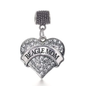 Inspired Silver - Beagle Mom Memory Charm for Women - Silver Pave Heart Charm for Bracelet with Cubic Zirconia Jewelry