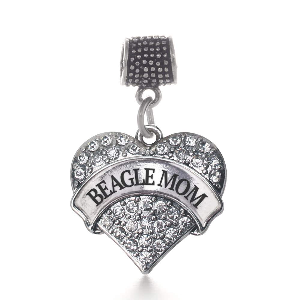 Inspired Silver - Beagle Mom Memory Charm for Women - Silver Pave Heart Charm for Bracelet with Cubic Zirconia Jewelry