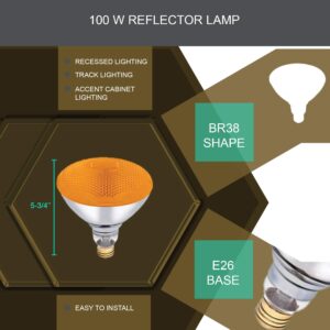 Dysmio Lighting 100 Watt 120 Volt Flood BR38 E26 Incandescent Light Bulb Amber 2 Pack