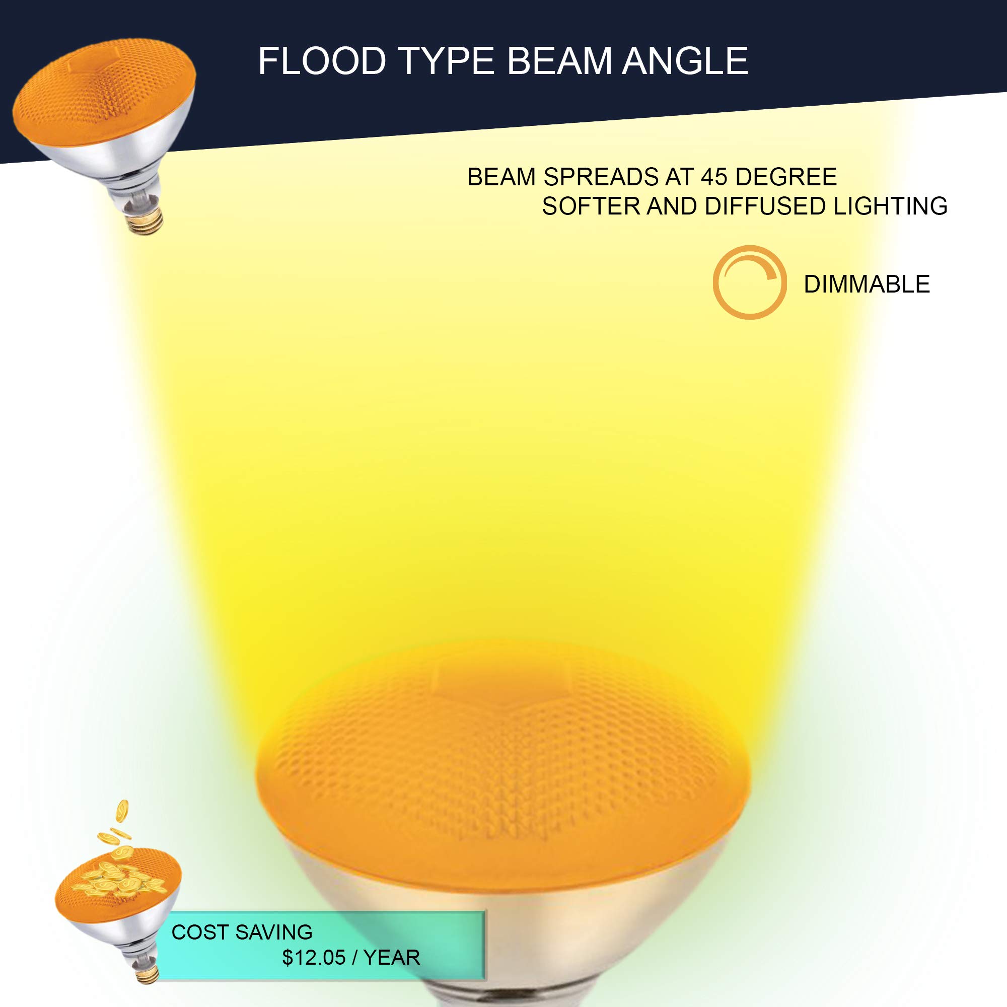 Dysmio Lighting 100 Watt 120 Volt Flood BR38 E26 Incandescent Light Bulb Amber 2 Pack