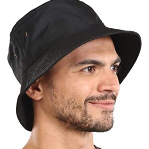 Tough Headwear Bucket Hat for Men & Women - UPF50+ Sun Protection - Foldable Beach Hat - Black