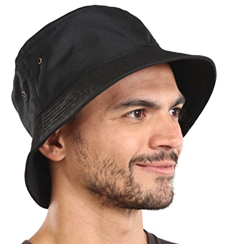 Tough Headwear Bucket Hat for Men & Women - UPF50+ Sun Protection - Foldable Beach Hat - Black