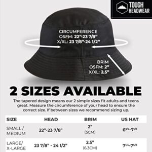 Tough Headwear Bucket Hat for Men & Women - UPF50+ Sun Protection - Foldable Beach Hat - Black