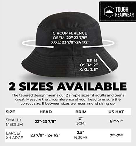 Tough Headwear Bucket Hat for Men & Women - UPF50+ Sun Protection - Foldable Beach Hat - Black