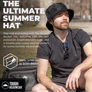 Tough Headwear Bucket Hat for Men & Women - UPF50+ Sun Protection - Foldable Beach Hat - Black