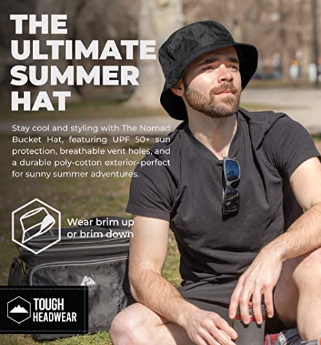 Tough Headwear Bucket Hat for Men & Women - UPF50+ Sun Protection - Foldable Beach Hat - Black