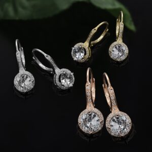 Mia Sarine Yellow Gold Plated 925 Sterling Silver Cubic Zirconia Halo Leverback Dangle Bridal Earrings for Women Yellow