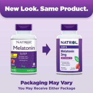 Natrol Melatonin 3mg, Strawberry-Flavored Dietary Supplement for Restful Sleep, 200 Fast-Dissolve Tablets, 200 Day Supply